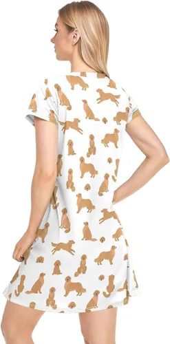 Vista 3 de Ollabaky Lovely Dog - Camisón estampado de manga corta para mujer, camisón cómodo para dormir