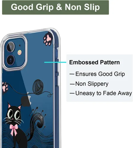 Vista 4 de Unov Funda para iPhone 12 Mini, transparente con diseño, ajuste delgado, buen agarre, funda para teléfono en relieve, cubierta protectora a prueba