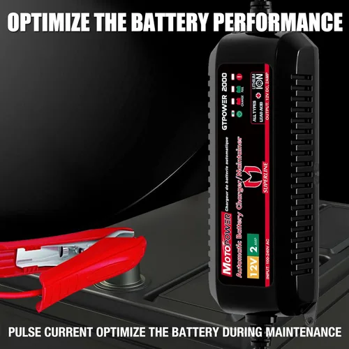 Vista 3 de MOTOPOWER Cargador de batería automático MP00207A 12V 2Amp para baterías de iones de litio Para baterías de plomo-ácido y litio