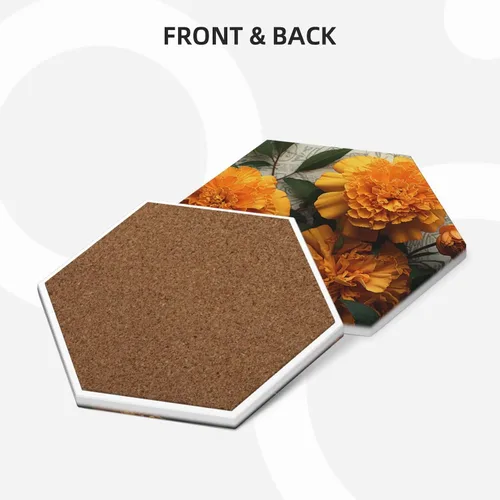 Vista 3 de Juego de 4 posavasos de cerámica para bebidas para tipos de tazas, posavasos de caléndula para protección de mesa, posavasos absorbentes para mesa