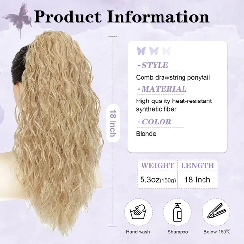 Vista 2 de Extensión de cola de caballo de 18 pulgadas, extensiones de cola de caballo de 18 pulgadas, extensiones de cabello sintético para cola de caballo