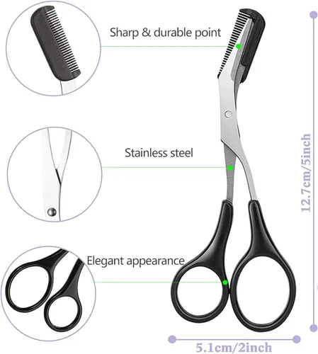 Vista 6 de KAJUDA - Tijeras de cejas con peine, tijeras pequeñas de aseo facial para hombres y mujeres, tijeras para cejas, pelo de nariz, bigote, barba