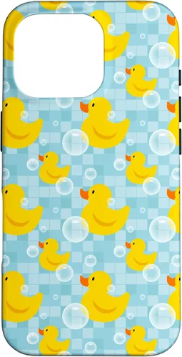 Vista 20 de Funda de goma amarilla para iPhone 16 con patrón de patos y patos