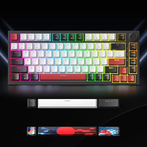 Vista 6 de Guffercty kred Teclado mecánico 75% con perilla, junta con cable TKL para juegos, 75% intercambiable en caliente, programable para Windows portátil