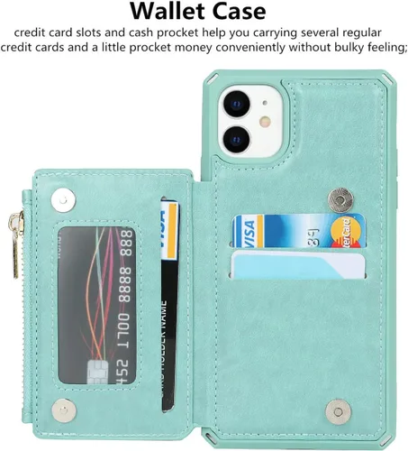Vista 5 de iCoverCase Funda tipo cartera para iPhone 11 con soporte para tarjetas, bloqueo RFID, piel sintética de alta calidad, cierre magnético, a prueba
