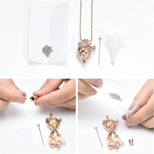 Vista 35 de Imrsanl Collar con colgante de joyería de cremación para cenizas – Collar anatómico de urna de corazón para cenizas – Medallones conmemorativos