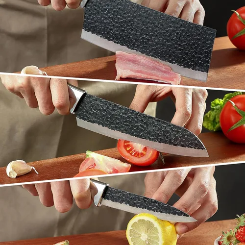Vista 2 de 3 piezas de cuchillo de chef, juego de cuchillos de chef Little Cook, incluye cuchillo de chef de 7 pulgadas, cuchillo de carnicero de 7 pulgadas