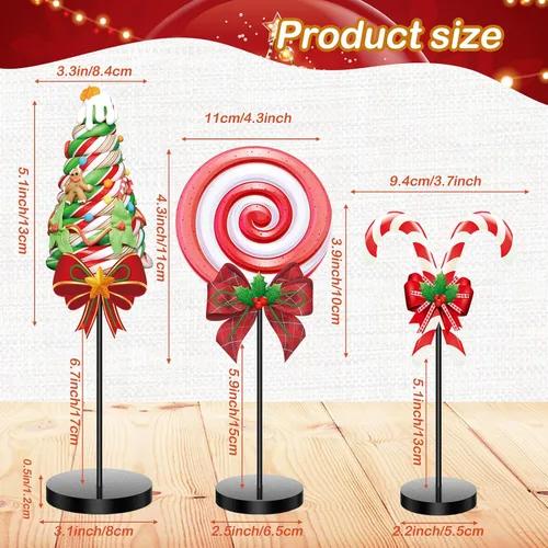 Vista 3 de Geetery 3 piezas de decoración de mesa de dulces de Navidad rojo y verde, centros de mesa de Navidad, letreros de madera, decoración de mesa