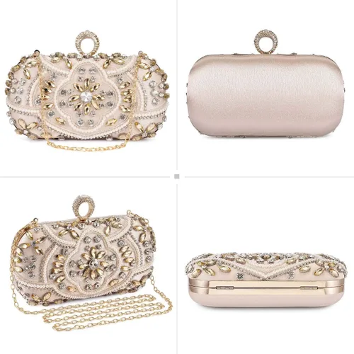 Vista 6 de UBORSE Bolsos de mano de cristal con cuentas para mujer, bolsos de noche formales con diamantes de imitación para boda, graduación, cóctel, fiesta