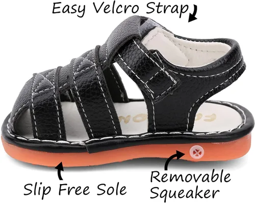 Vista 2 de Sandalias chirriantes de verano para niños y niñas, puntera cerrada, antideslizantes, suela de goma premium, zapatos para primeros pasos