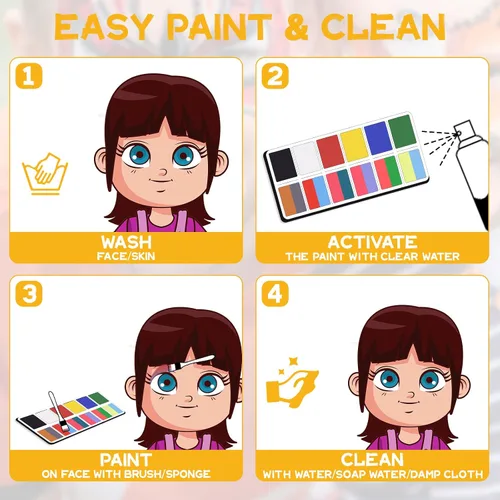 Vista 5 de OPHIR Kit de pintura facial profesional, kit de pintura facial para pastel dividido, pintura facial para niños arcoíris, 6 unicolores y 6 grupos