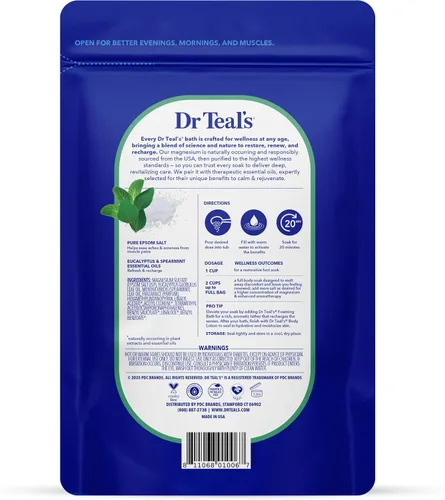 Vista 9 de Dr Teal's Baño de remojo y espuma de sal de Epsom pura, relajación y alivio con eucalipto y menta verde, paquete combinado