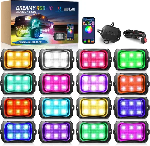 Vista 10 de MICTUNING C2+ RGB+IC Luces de Roca con Colores Cambiantes, Impermeables IP68, 2 piezas de Luces de Neón para Rocas (No Incluye Controlador)