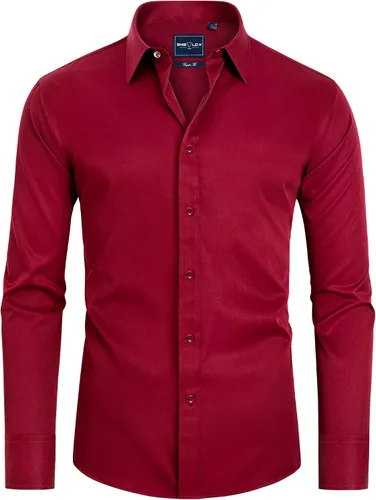 Vista 10 de Alimens & Gentle Camisas de vestir con escudo antimanchas para hombre vino borgoña