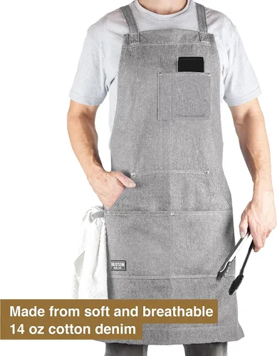 Vista 30 de Hudson Durable Goods - Delantal de chef de grado profesional para cocina, barbacoa y parrilla
