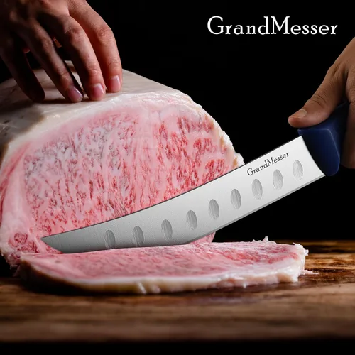 Vista 5 de Cuchillo de carnicero para cortar carne, cuchillo curvo con mango cómodo de 9 pulgadas, hoja de acero inoxidable alemán de alto carbono, cuchillo