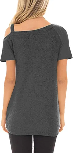 Vista 3 de Temofon - Camisetas de mujer, sin hombros, camiseta de verano informal, de manga corta, con diseño de nudo trasero y hombros desnudos, tallas S a 2XL