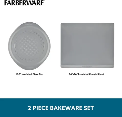 Vista 8 de Farberware GoldenBake - Juego de bandeja para hornear antiadherente y sartén para pizza, 2 piezas, gris