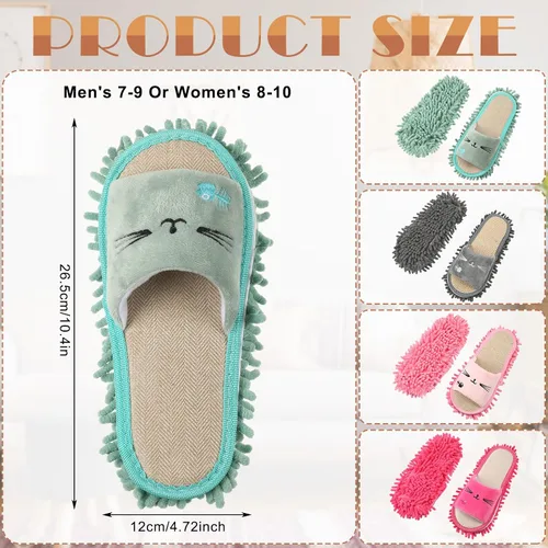 Vista 2 de Wesiti 4 pares de pantuflas lavables de microfibra divertidas, zapatos de limpieza de piso para mujer, para el hogar