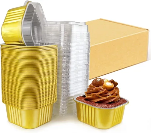 Vista 8 de Moldes desechables para magdalenas con tapas, mini moldes para pasteles de 5 onzas para cupcakes, taza de aluminio multiusos para hornear, tazas