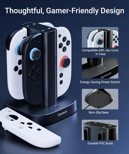 Vista 3 de Syntech Premium Controller Charger Dock Compatible with Nintendo Switch 2 JoyCon Accessories, 4-in-1 Fast Charging Station with LED Indicators USB-A