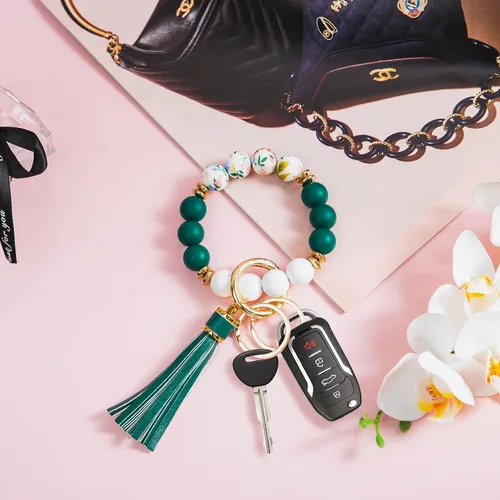 Vista 3 de Llavero pulsera de silicona con cuentas de silicona para mujer