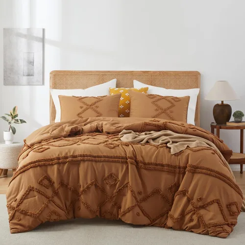 Vista 25 de Oli Anderson Juego de Edredón Beige Queen Acolchado Juego de Ropa de Cama Queen 3 Piezas, Edredón Boho Shabby Chic con 2 Fundas de Almohada