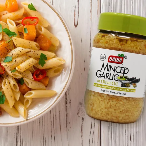 Vista 4 de Badia - Ajo picado, 8 onzas Práctico ajo picado en aceite de oliva para pasta, adobos, salsas, carnes, verduras, sopas y cocina diaria