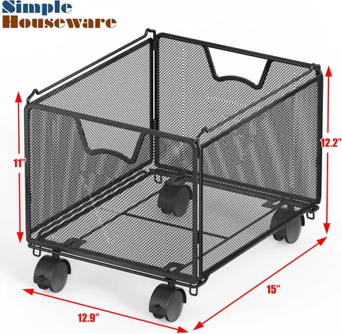 Vista 6 de Simple Houseware - Organizador apilable de malla para colgar archivos con ruedas, color negro