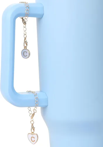 Vista 7 de HOMICO 2 piezas de cadena de letras redondas en forma de corazón para Stanley Cup, accesorios de cadena de letras con nombre personalizado para vaso