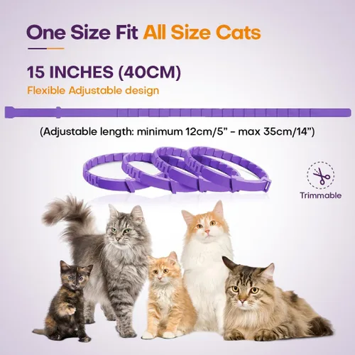 Vista 8 de Collar calmante para gatos con feromona, paquete de 4 collares calmantes para gatos para reducir la ansiedad y los arañazos, 30 días de larga