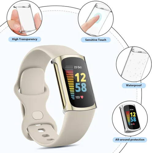 Vista 4 de Paquete de 4 protectores de pantalla compatibles con Fitbit Charge 6/Charge 5 (no para Charge 4/3), funda protectora de TPU completa, accesorios
