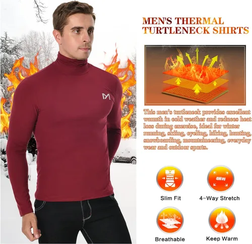 Vista 3 de MEETYOO Men's Thermal Turtleneck Long Sleeve Shirt,Lightweight Compression Pullover Underwear Breathable Baselayer