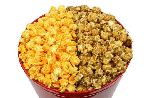 Vista 8 de Signature Popcorn - Lata de metal reutilizable rojo sólido de 2 galones - Mantequilla, caramelo y queso cheddar