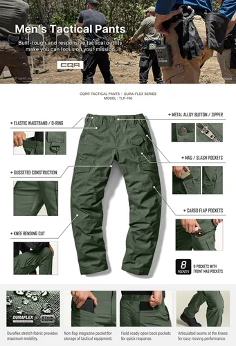 Vista 4 de CQR Men's Flex Ripstop Tactical Pants, Water Resistant Stretch Cargo Pants, Lightweight EDC Hiking Work Pants