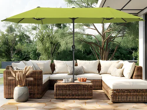 Vista 19 de PHI VILLA Sombrilla Grande de Patio de 13 Pies de Doble Cara Gemela para Mercado Exterior con Manivela, Beige 13x6.5 ft shade, rectangular, patio