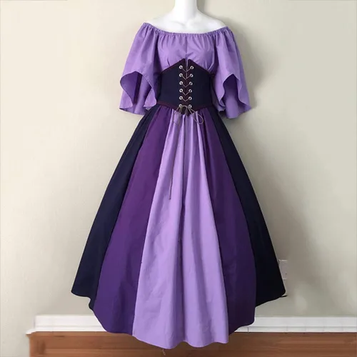 Vista 2 de Vestido renacentista para mujer, vestido medieval para feria moderna, victoriano, irlandés, vestido de baile de retazos, Halloween, disfraces