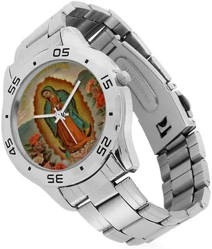 Vista 2 de Reloj analógico de acero inoxidable para hombre, diseño de Virgen María