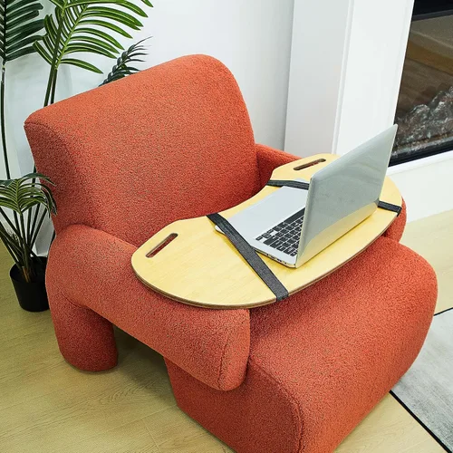 Vista 4 de Thyle 2 piezas de escritorio curvado de madera – 30.5 x 12.5 pulgadas mesa de regazo con asas, tablero de madera curvada bandeja para teclado