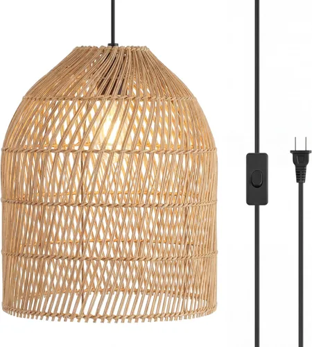 Vista 12 de JONATHAN Y JYL1403A Mateo - Lámpara colgante LED de bambú costero rústico de 18 pulgadas, 1 luz, cable de 180 pulgadas, enchufable o de instalación