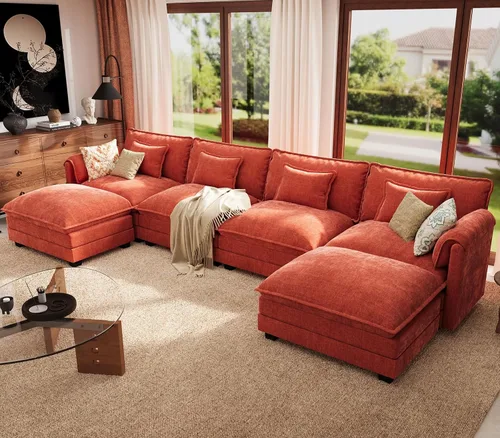 Vista 45 de ELUCHANG Sofá Seccional Modular en Forma de L de 113 pulgadas, cómodo sofá nube de 4 asientos con otomana móvil, sofá de asiento profundo para sala