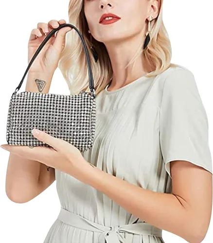 Vista 6 de RARITYUS Bolso de noche para mujer con forma de rosa de satén sedoso con elegante asa de metal para fiesta boda