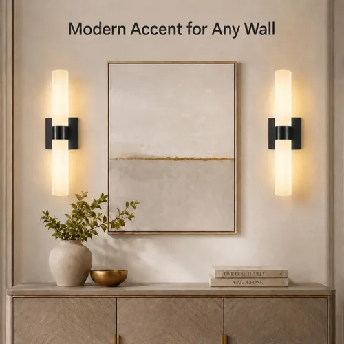 Vista 3 de Juego de 2 apliques de pared para baño con pantalla de vidrio esmerilado Negro