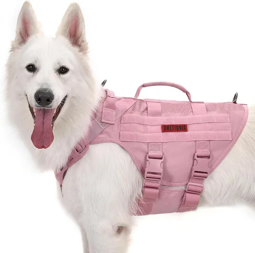 Vista 18 de OneTigris - Arnés táctico para perros pequeños, chaleco de perro pequeño sin tirones con asas, transpirable, arnés militar con sistema MOLLE, arnés