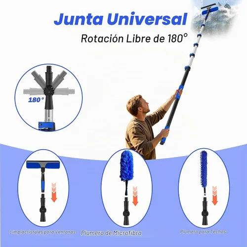 Vista 8 de Kit de plumero de alcance 30T, kit de limpieza de ventanas con poste de extensión telescópico de 5 a 24 pies, plumero de telaraña, plumero