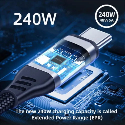 Vista 4 de Cable USB-C de 240 W tipo C 480 Mbps 48 V 5 A de perfil bajo en ángulo de 90 grados compatible con USB 2.0 100 W de carga para portátil, tableta