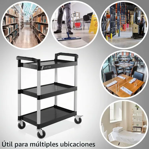 Vista 6 de Jubilee Carrito de servicio utilitario de 3 niveles con ruedas, 31.5" x 37.5