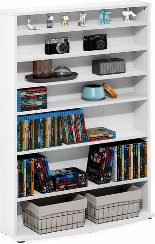 Vista 21 de Furinno Jaya - Estante de DVD estrecho de 8 niveles de alto, estante multimedia con estantes ajustables, armarios de almacenamiento de DVD para CD