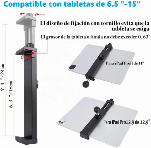 Vista 5 de Soporte para tableta con base de doble ventosa para parabrisas de camión, automóvil, brazo de aluminio resistente, soporte de succión para ventana