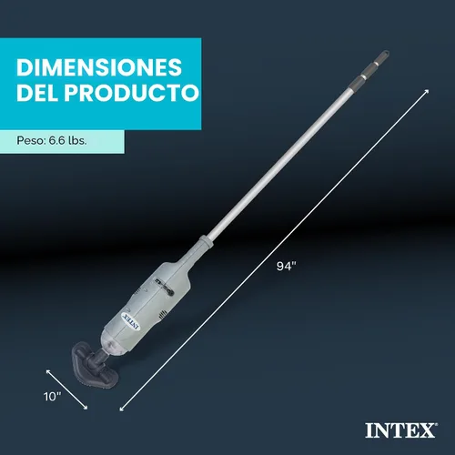 Vista 3 de Intex Aspiradora de piscina portátil recargable con mango telescópico de 94 pulgadas y 2 cabezas de cepillo intercambiables para piscinas